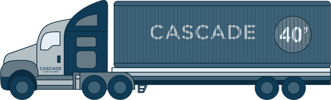 Cascade Crate flatbed truck with 40' container